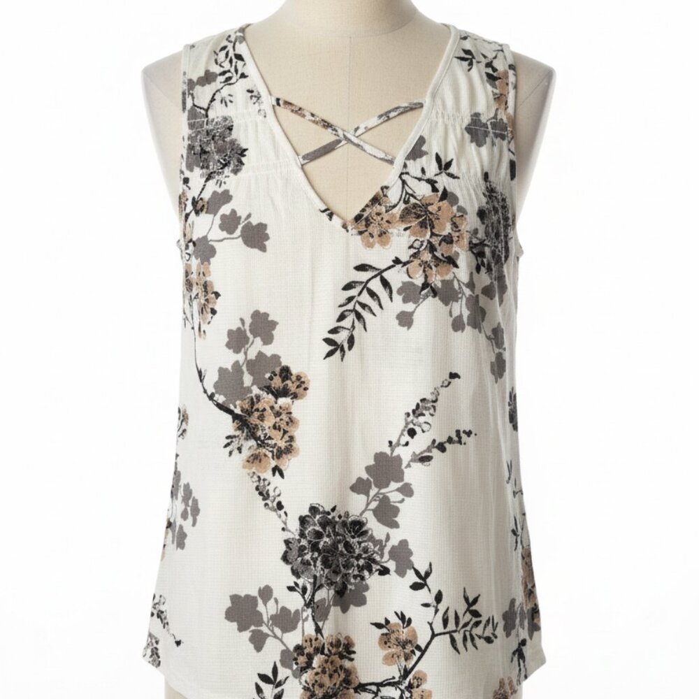 Maurices Floral Tank Top - Black and Cream
